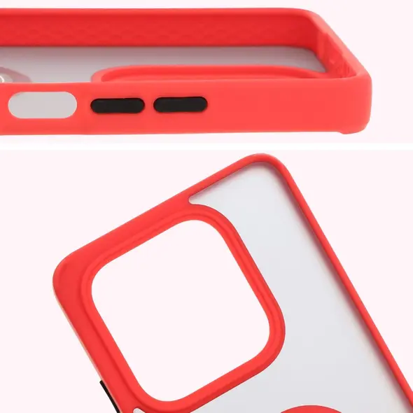 Etui z uchwytem na palec Bizon Case Hybrid Ring do Xiaomi Redmi Note 14 5G przydymione z czerwoną ramką