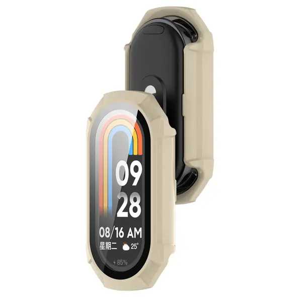Etui ze szkłem do zegarka Bizon Case+Glass Watch do Xiaomi Smart Band 9 beżowe
