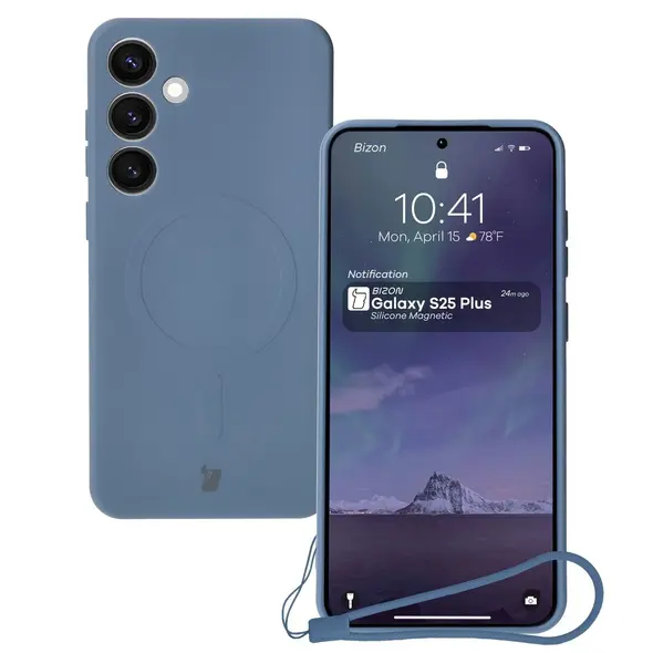 Silikonowe etui z pierścieniem magnetycznym Bizon Case Silicone Magnetic do Samsung Galaxy S25+ Plus / S24+ Plus granatowe