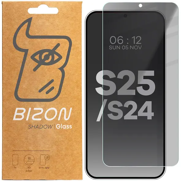 Prywatyzujące szkło hartowane Bizon Glass Clear Shadow do Samsung Galaxy S25 / S24 przyciemniane