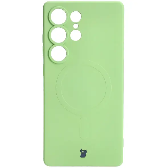 Silikonowe etui z pierścieniem magnetycznym Bizon Case Silicone Magnetic do Samsung Galaxy S25 Ultra jasnozielone