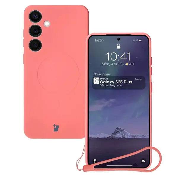 Silikonowe etui z pierścieniem magnetycznym Bizon Case Silicone Magnetic do Samsung Galaxy S25+ Plus / S24+ Plus brudnoróżowe