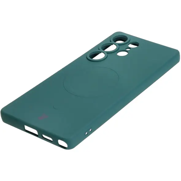 Silikonowe etui z pierścieniem magnetycznym Bizon Case Silicone Magnetic do Samsung Galaxy S25 Ultra ciemnozielone