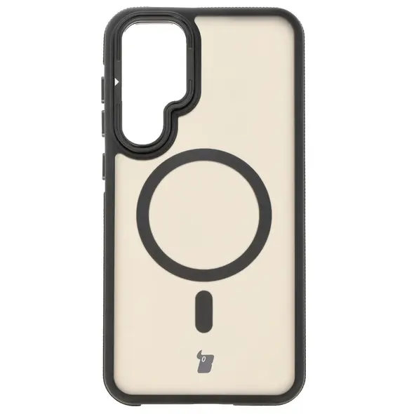 Etui z podstawką i pierścieniem magnetycznym Bizon Case Eclipse do Samsung Galaxy S25 Plus przydymione z czarną ramką