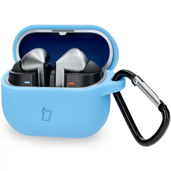 Silikonowe etui z karabińczykiem Bizon Case Headphone Silicone do Samsung Galaxy Buds 3 / 3 Pro niebieskie