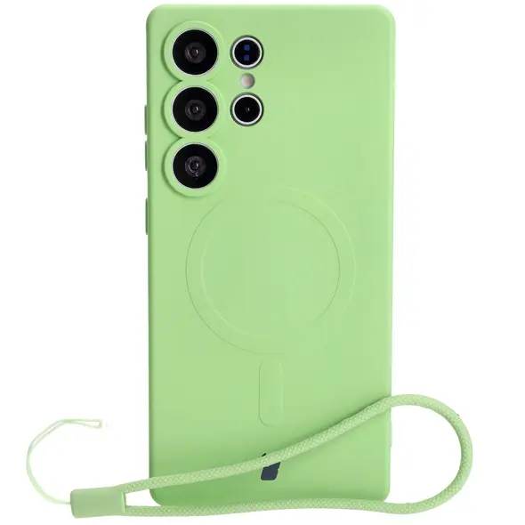 Silikonowe etui z pierścieniem magnetycznym Bizon Case Silicone Magnetic do Samsung Galaxy S25 Ultra jasnozielone