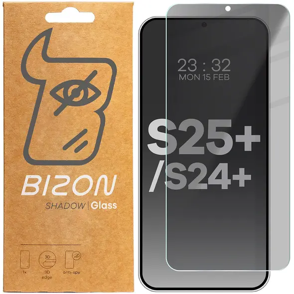Prywatyzujące szkło hartowane Bizon Glass Clear Shadow do Samsung Galaxy S25 Plus / S24 Plus przyciemniane