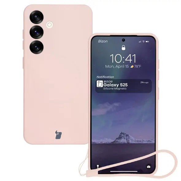 Silikonowe etui z pierścieniem magnetycznym Bizon Case Silicone Magnetic do Samsung Galaxy S25 / S24 jasnoróżowe