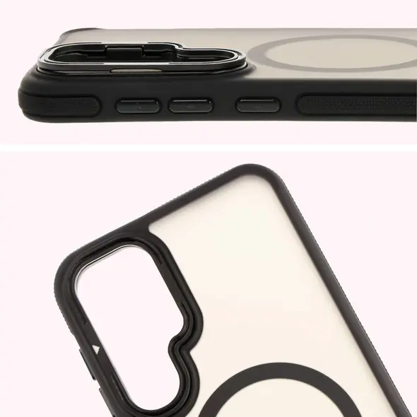Etui z podstawką i pierścieniem magnetycznym Bizon Case Eclipse do Samsung Galaxy S25 Plus przydymione z czarną ramką