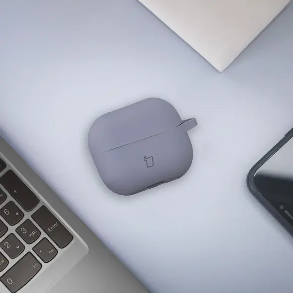 Silikonowe etui z karabińczykiem Bizon Case Headphone Silicone do Samsung Galaxy Buds 3 / 3 Pro szare