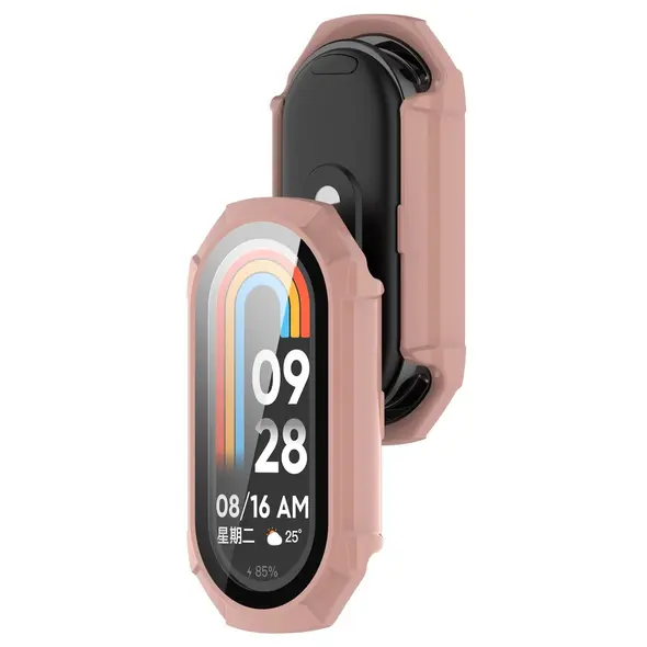 Etui ze szkłem do zegarka Bizon Case+Glass Watch do Xiaomi Smart Band 9 różowe