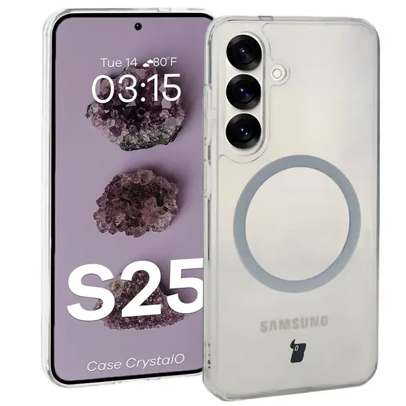 Etui z pierścieniem magnetycznym Bizon Case CrystalO do Samsung Galaxy S25 przezroczyste