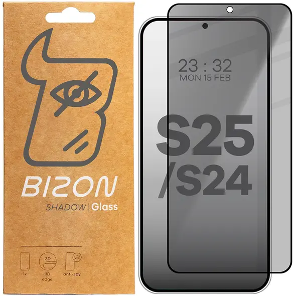 Prywatyzujące szkło hartowane Bizon Glass Edge Shadow do Samsung Galaxy S25/S24 przyciemniane z czarną ramką