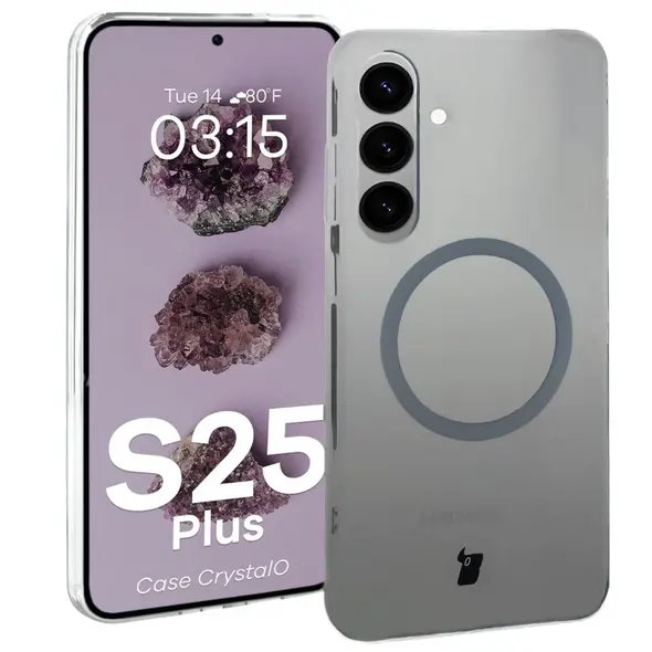 Etui z pierścieniem magnetycznym Bizon Case CrystalO do Samsung Galaxy S25+ Plus przezroczyste