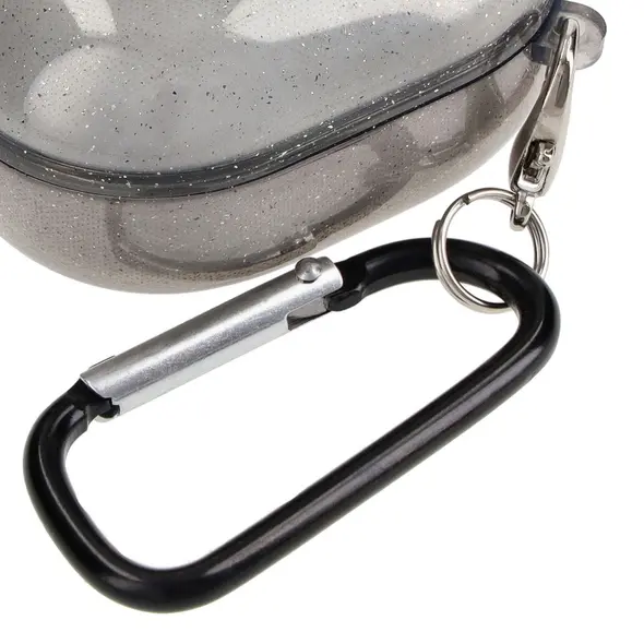 Etui Bizon Case Headphone Clear do Samsung Galaxy Buds Live / Pro / Buds2 / Buds2 Pro / Buds FE czarno-brokatowe