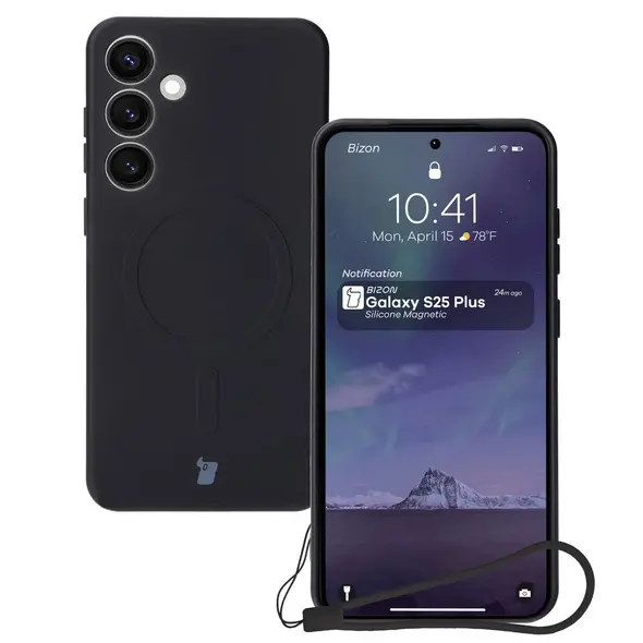 Silikonowe etui z pierścieniem magnetycznym Bizon Case Silicone Magnetic do Samsung Galaxy S25+ Plus / S24+ Plus czarne