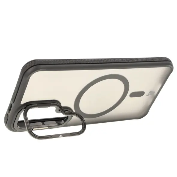 Etui z podstawką i pierścieniem magnetycznym Bizon Case Eclipse do Samsung Galaxy S25 przydymione z czarną ramką