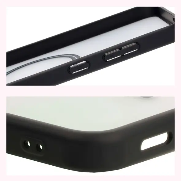 Etui z pierścieniem magnetycznym Bizon Case MatteO do Samsung Galaxy S25 Plus półprzezroczyste z czarną ramką