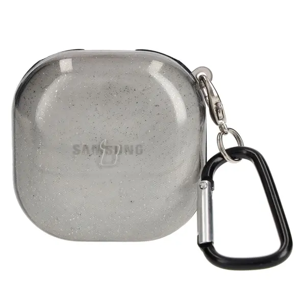 Etui Bizon Case Headphone Clear do Samsung Galaxy Buds Live / Pro / Buds2 / Buds2 Pro / Buds FE czarno-brokatowe