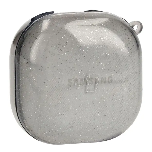 Etui Bizon Case Headphone Clear do Samsung Galaxy Buds Live / Pro / Buds2 / Buds2 Pro / Buds FE czarno-brokatowe
