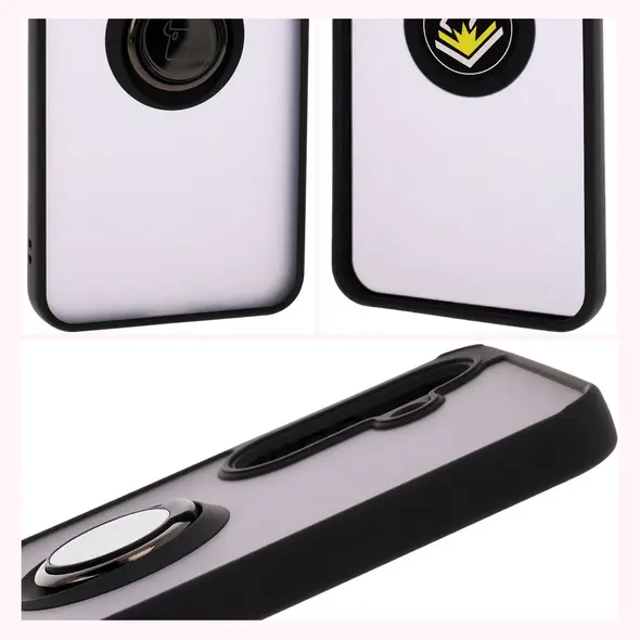 Etui z uchwytem na palec Bizon Case Hybrid Ring do Samsung Galaxy A36 5G przydymione z czarną ramką