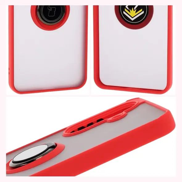 Etui z uchwytem na palec Bizon Case Hybrid Ring do Samsung Galaxy A36 5G przydymione z czerwoną ramką
