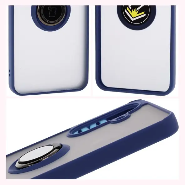 Etui z uchwytem na palec Bizon Case Hybrid Ring do Samsung Galaxy A36 5G przydymione z granatową ramką