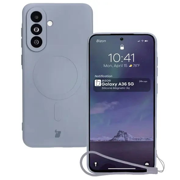 Silikonowe etui z pierścieniem magnetycznym Bizon Case Silicone Magnetic Sq do Samsung Galaxy A36 5G szare