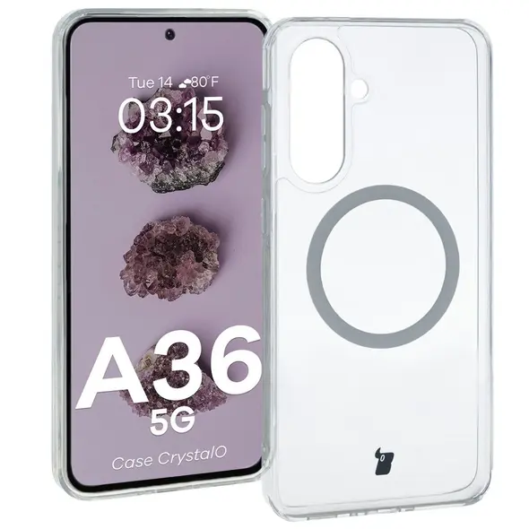 Etui z pierścieniem magnetycznym Bizon Case CrystalO do Samsung Galaxy A36 5G przezroczyste