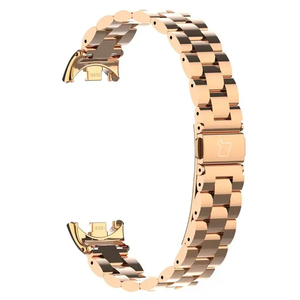 Pasek ze stali nierdzewnej Bizon Strap Watch Aura do Xiaomi Smart Band 9 / 9 NFC / 8 różowozłoty