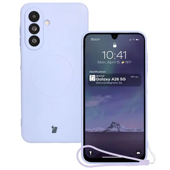 Silikonowe etui z pierścieniem magnetycznym Bizon Case Silicone Magnetic Sq do Samsung Galaxy A26 5G jasnofioletowe