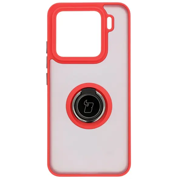 Etui z uchwytem na palec Bizon Case Hybrid Ring do Xiaomi 15 przydymione z czerwoną ramką