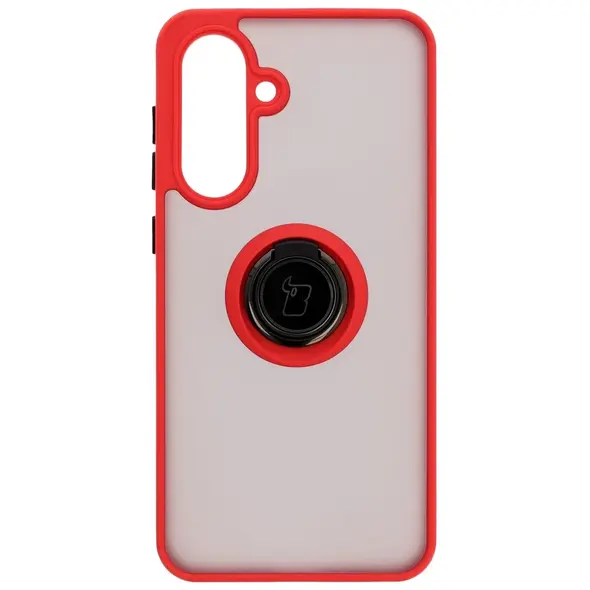 Etui z uchwytem na palec Bizon Case Hybrid Ring do Samsung Galaxy A36 5G przydymione z czerwoną ramką