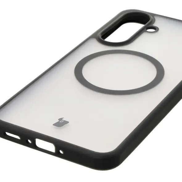 Etui z pierścieniem magnetycznym Bizon Case MatteO do Samsung Galaxy A36 5G półprzezroczyste z czarną ramką