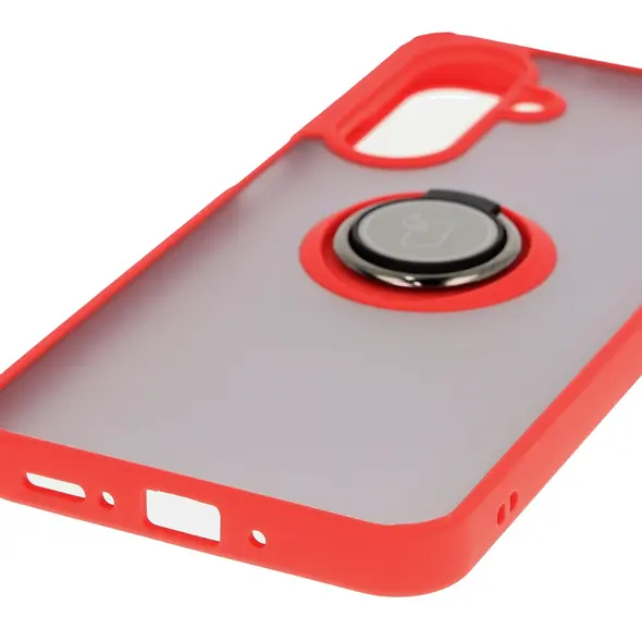 Etui z uchwytem na palec Bizon Case Hybrid Ring do Samsung Galaxy A26 5G przydymione z czerwoną ramką