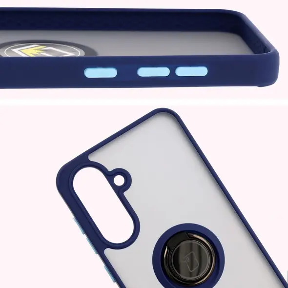 Etui z uchwytem na palec Bizon Case Hybrid Ring do Samsung Galaxy A36 5G przydymione z granatową ramką