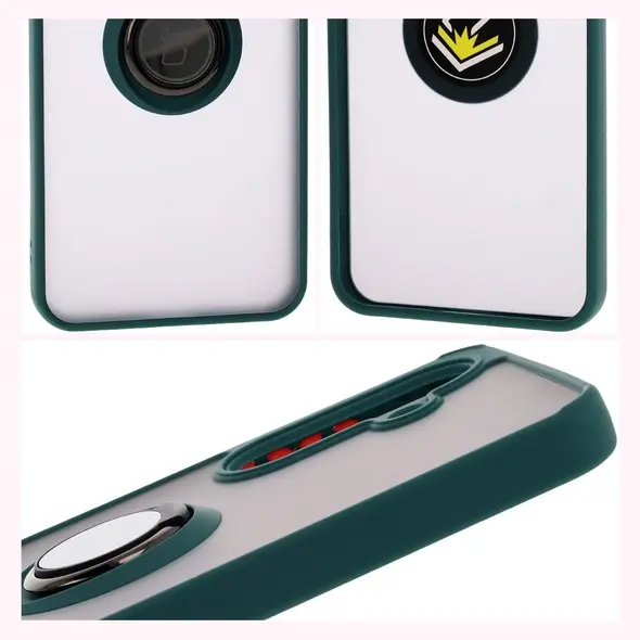Etui z uchwytem na palec Bizon Case Hybrid Ring do Samsung Galaxy A36 5G przydymione z ciemnozieloną ramką