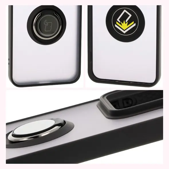 Etui z uchwytem na palec Bizon Case Hybrid Ring do Xiaomi 15 przydymione z czarną ramką