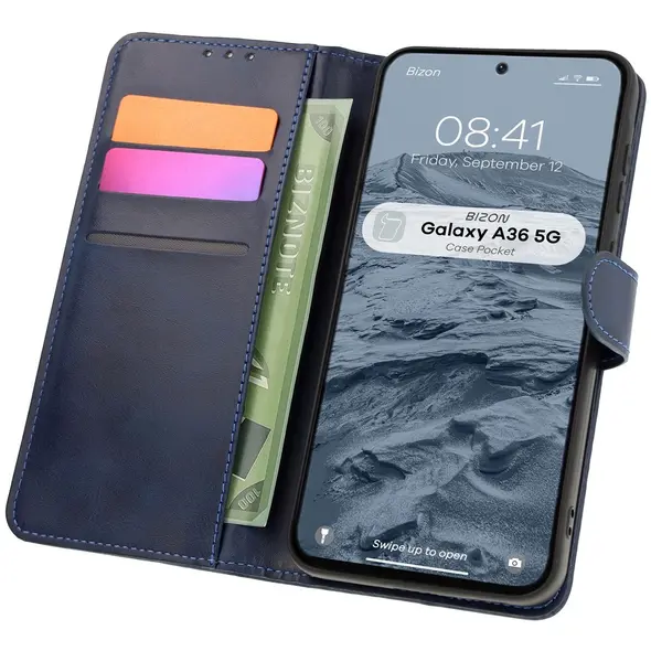 Etui z klapką Bizon Case Pocket do Samsung Galaxy A36 5G granatowe