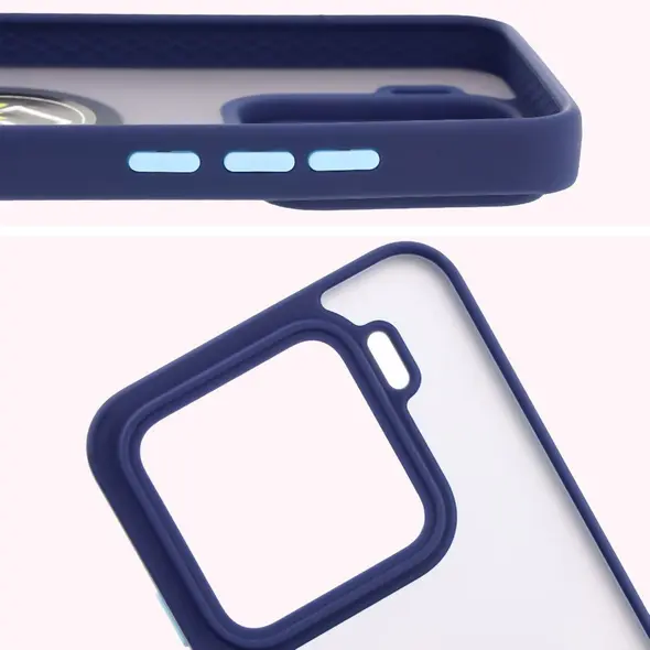 Etui z uchwytem na palec Bizon Case Hybrid Ring do Xiaomi 15 przydymione z granatową ramką
