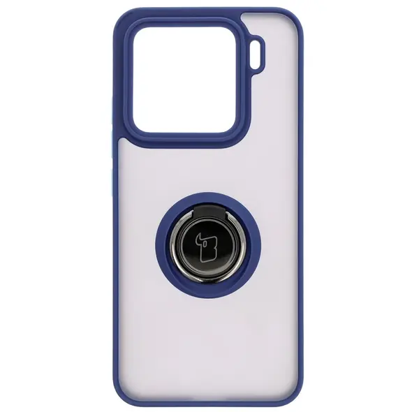 Etui z uchwytem na palec Bizon Case Hybrid Ring do Xiaomi 15 przydymione z granatową ramką