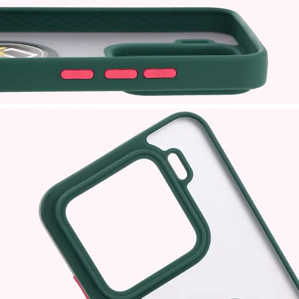 Etui z uchwytem na palec Bizon Case Hybrid Ring do Xiaomi 15 przydymione z ciemnozieloną ramką