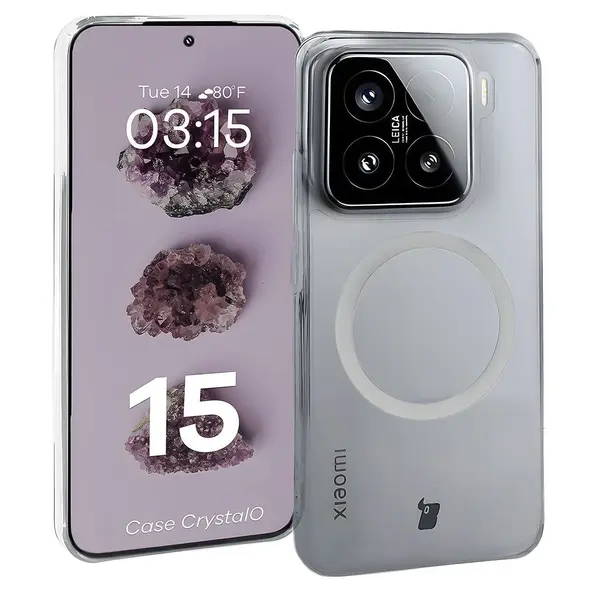 Etui z pierścieniem magnetycznym Bizon Case CrystalO do Xiaomi 15 przezroczyste