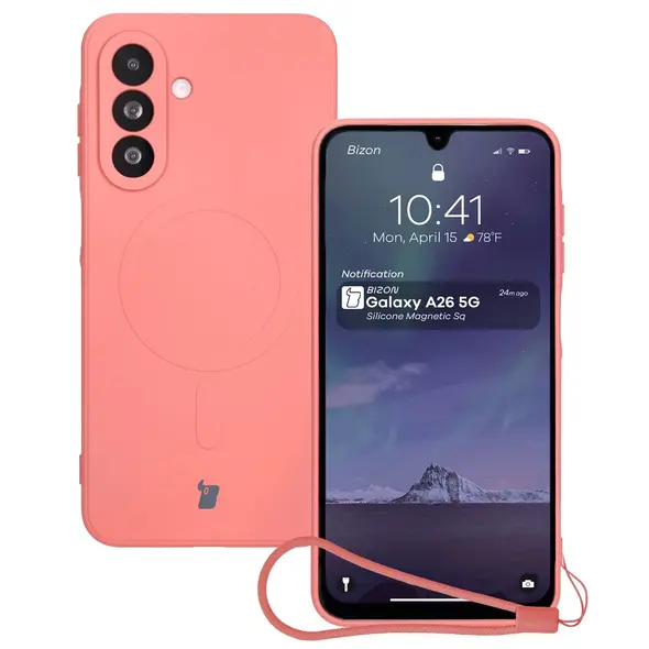 Silikonowe etui z pierścieniem magnetycznym Bizon Case Silicone Magnetic Sq do Samsung Galaxy A26 5G brudnoróżowe
