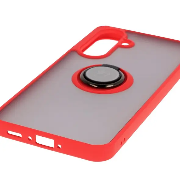 Etui z uchwytem na palec Bizon Case Hybrid Ring do Samsung Galaxy A36 5G przydymione z czerwoną ramką