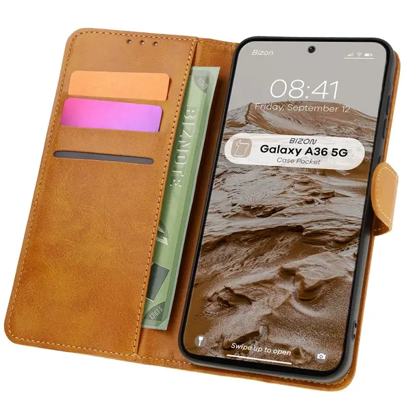 Etui z klapką Bizon Case Pocket do Samsung Galaxy A36 5G brązowe
