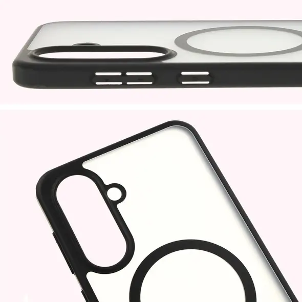 Etui z pierścieniem magnetycznym Bizon Case MatteO do Samsung Galaxy A36 5G półprzezroczyste z czarną ramką