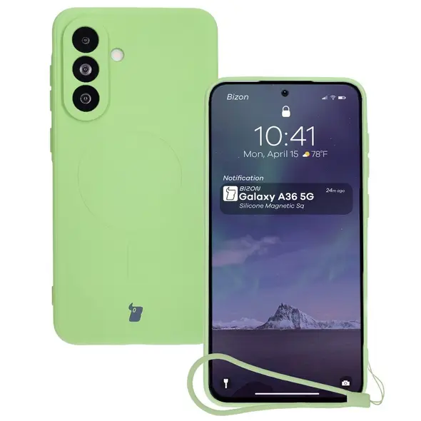 Silikonowe etui z pierścieniem magnetycznym Bizon Case Silicone Magnetic Sq do Samsung Galaxy A36 5G jasnozielone