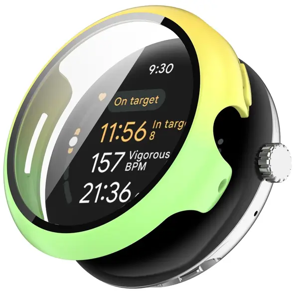 Etui ze szkłem do zegarka Bizon Case+Glass Watch do Google Pixel Watch 3 41mm żółtozielone