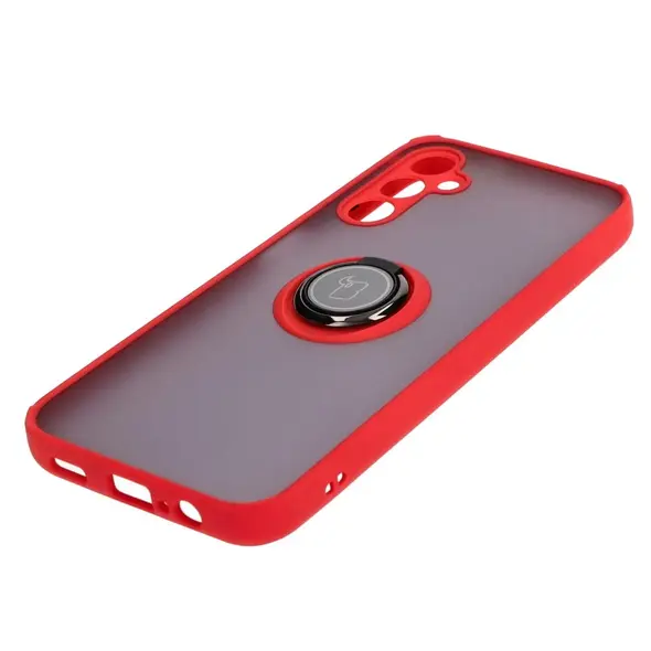 Etui z uchwytem na palec Bizon Case Hybrid Ring do Samsung Galaxy M14 5G przydymione z czerwoną ramką